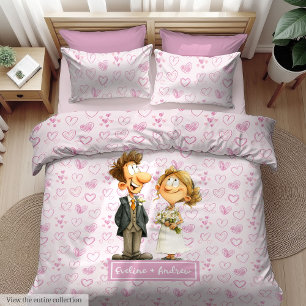 Quirky Watercolor Bride Groom Duvet Cover Modern
