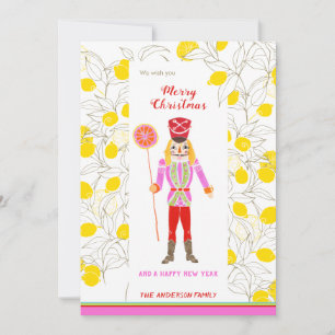 Quirky Watercolor Nutcracker Loves Lemons Holiday Card