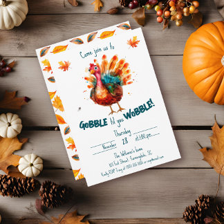 Quirky Watercolor Turkey Thanksgiving Invitation