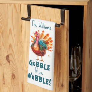 Quirky Watercolor Turkey Thanksgiving Kitchen Towel
