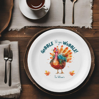 Quirky Watercolor Turkey Thanksgiving Paper Plates