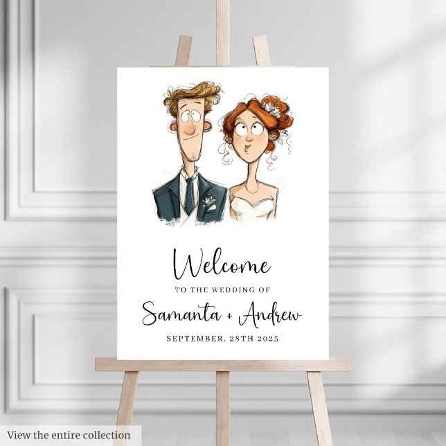 Quirky Watercolor Wedding Welcome Sign Bride Groom (Quirky Watercolor Wedding Welcome Sign Bride Groom)