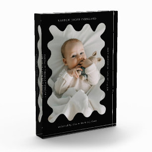 Quirky Wavy Frame Newborn Keepsake Black Photo Block