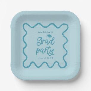 Quirky Wavy Line Blue Grad Party Paper Plates