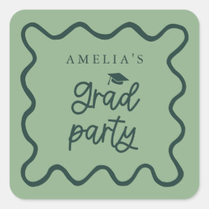 Quirky Wavy Line Green Grad Party Favor Square Sticker