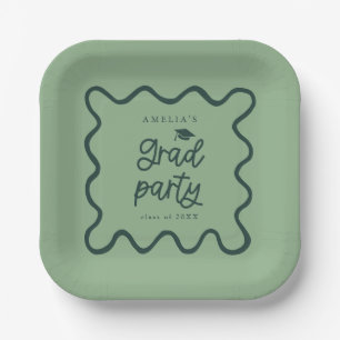 Quirky Wavy Line Green Grad Party Paper Plates