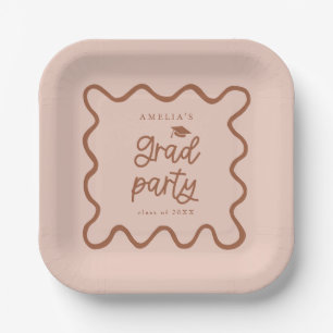 Quirky Wavy Line Terracotta Grad Party Paper Plates