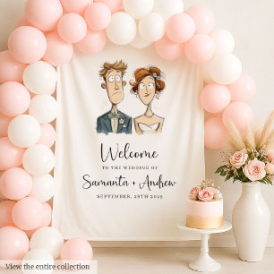 Quirky Wedding Backdrop Watercolor Bride and Groom