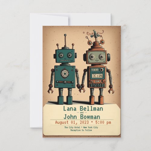 Quirky wedding invitations with robots