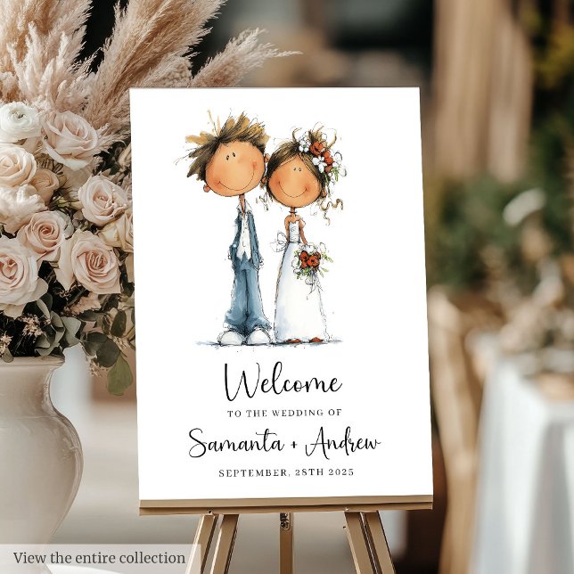 Quirky Wedding Welcome Sign Funny Cartoon Poster (Quirky Wedding Welcome Sign Funny Cartoon Poster)