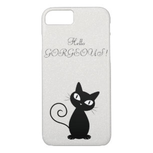 Quirky Whimsical Black Cat Glittery-Hello Gorgeous iPhone 8/7 Case
