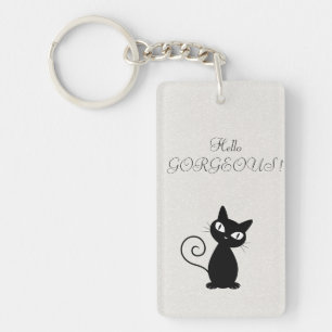 Quirky Whimsical Black Cat Glittery-Hello Gorgeous Keychain