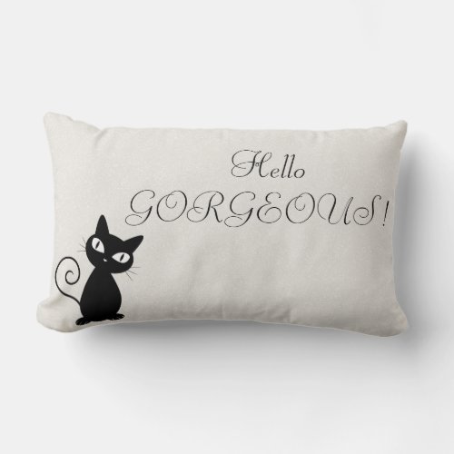Quirky Whimsical Black Cat Glittery_Hello Gorgeous Lumbar Pillow
