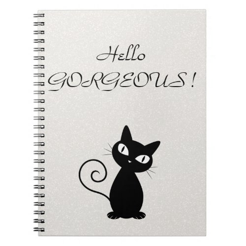 Quirky Whimsical Black Cat Glittery_Hello Gorgeous Notebook
