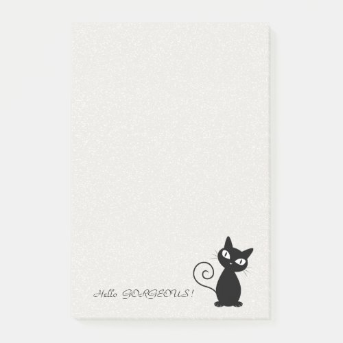 Quirky Whimsical Black Cat Glittery_Hello Gorgeous Post_it Notes