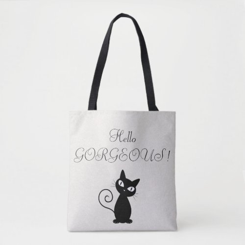 Quirky Whimsical Black Cat Glittery_Hello Gorgeous Tote Bag