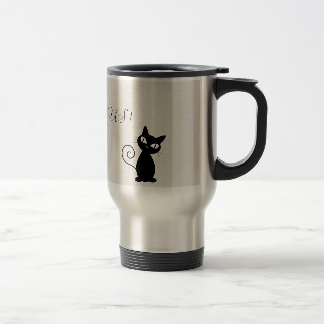 Quirky Whimsical Black Cat Glittery-Hello Gorgeous Travel Mug (Right)
