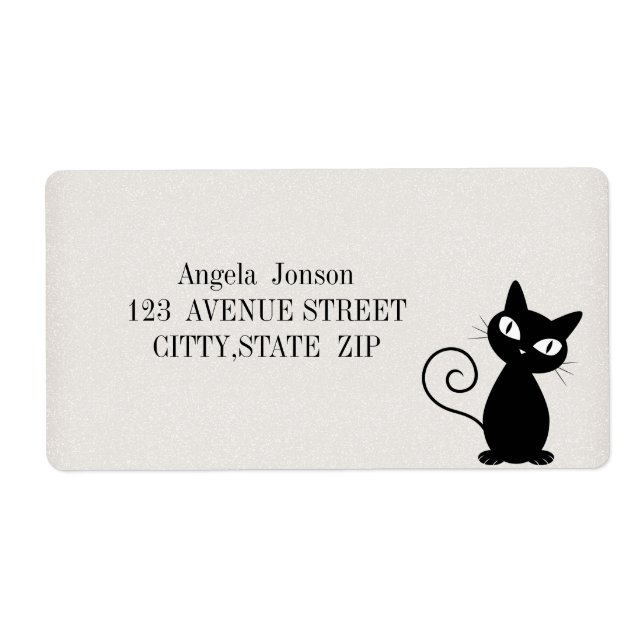 Quirky Whimsical Black Cat Glittery Label (Front)
