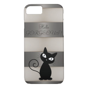 Quirky Whimsical Black Cat Striped -Hello Gorgeous iPhone 8/7 Case
