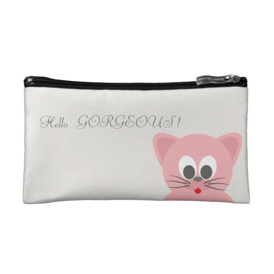Quirky Whimsical Cat GlitteryHello Cosmetic Bag