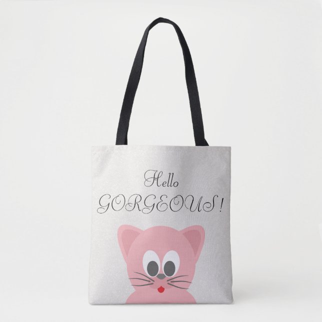 Quirky Whimsical  Cat Glittery-Hello Gorgeous Tote Bag (Front)