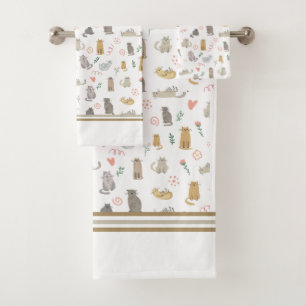 Quirky Whimsical Cats Pattern Illustration Bath Towel Set
