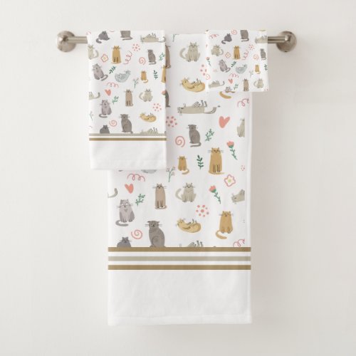 Quirky Whimsical Cats Pattern Illustration  Bath Towel Set
