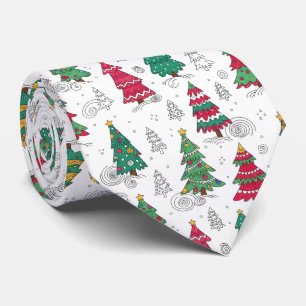Quirky Whimsical Christmas Trees Doodles Seasonal Neck Tie