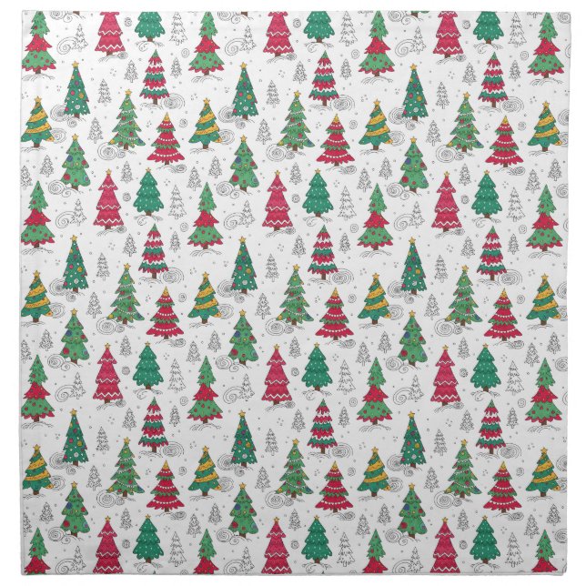 Quirky Whimsical Decorated Christmas Trees Doodles Cloth Napkin (Front)