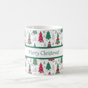 Quirky Whimsical Decorated Christmas Trees Doodles Coffee Mug