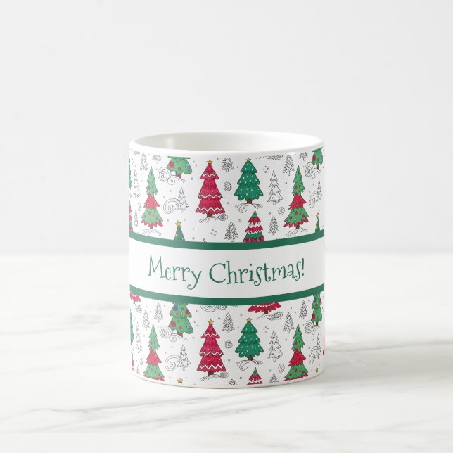 Quirky Whimsical Decorated Christmas Trees Doodles Coffee Mug (Center)
