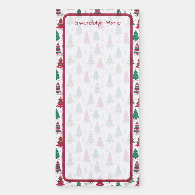 Quirky Whimsical Decorated Christmas Trees Doodles Magnetic Notepad (Front)