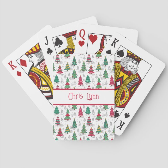 Quirky Whimsical Decorated Christmas Trees Doodles Poker Cards (Back)
