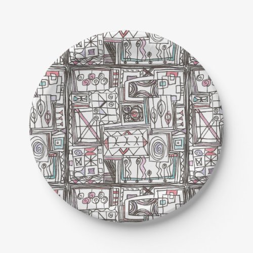 Quirky_Whimsical Geometric Doodle Paper Plates