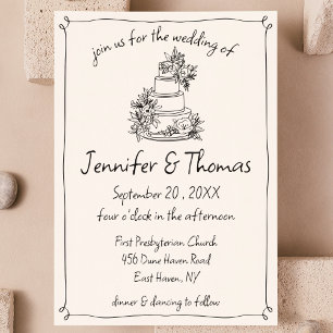 Quirky Whimsical Hand Drawn Cake Doodle Wedding Invitation