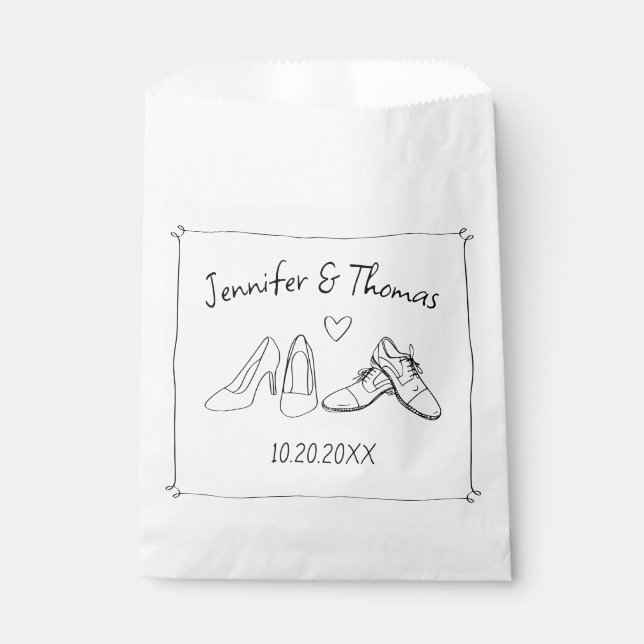Quirky Whimsical Hand Drawn Doodle Shoes Wedding Favor Bag (Front)