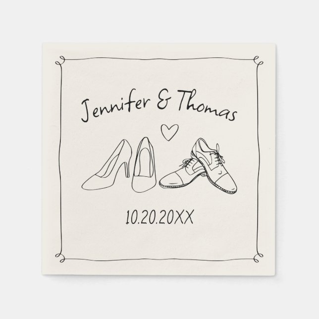 Quirky Whimsical Hand Drawn Doodle Shoes Wedding Napkins (Front)