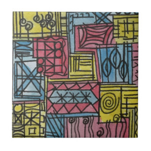 Quirky-Whimsical Hand Painted Abstract Art Ceramic Tile