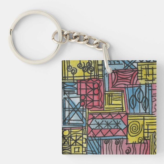 Quirky-Whimsical Hand Painted Abstract Art Keychain (Front)