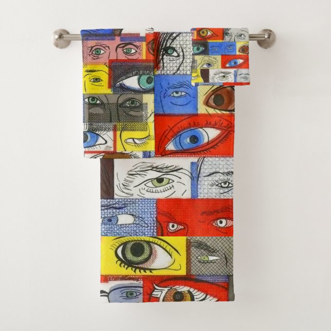 Quirky, Whimsical, Offbeat and Unique Eyeballs Bath Towel Set (Insitu)