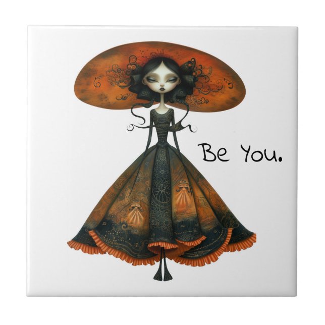 Quirky Whimsical Woman - Be You. Ceramic Tile (Front)