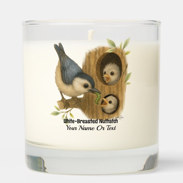 Quirky White-Breasted Nuthatch Scented Candle (Front)