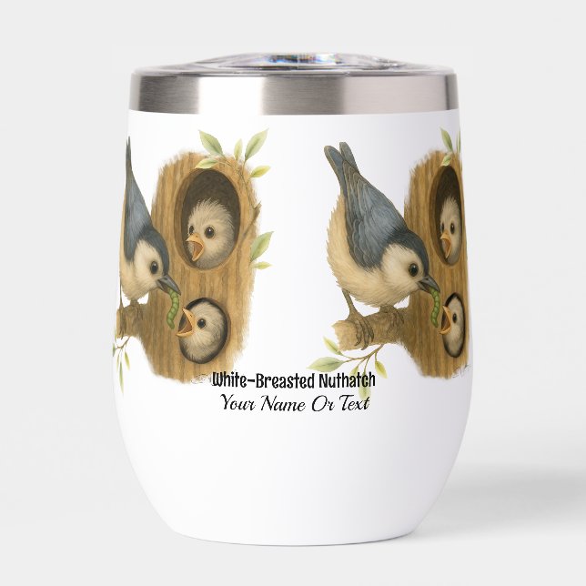 Quirky White-Breasted Nuthatch Thermal Wine Tumbler (Front)