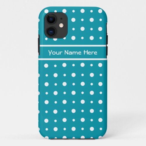 Quirky White Polka Dots on Teal Background iPhone 11 Case