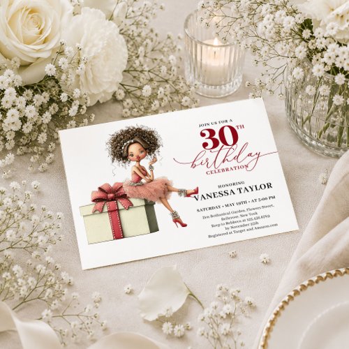 Quirky Woman 30th Birthday Burgundy Red Party Invi Invitation