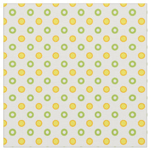Quirky Yellow Orange Green Polka Dots on White Fabric