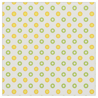 Quirky Yellow Orange Green Polka Dots on White Fabric