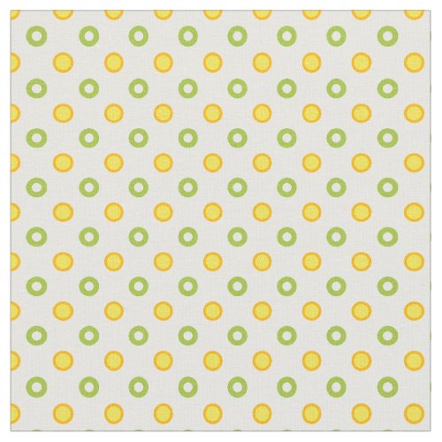 Quirky Yellow Orange Green Polka Dots on White Fabric