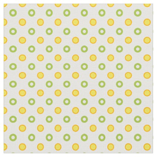 Quirky Yellow Orange Green Polka Dots on White Fabric