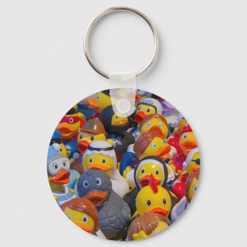 Quirky Yellow Plastic Ducks Wearing Costumes Keychain
